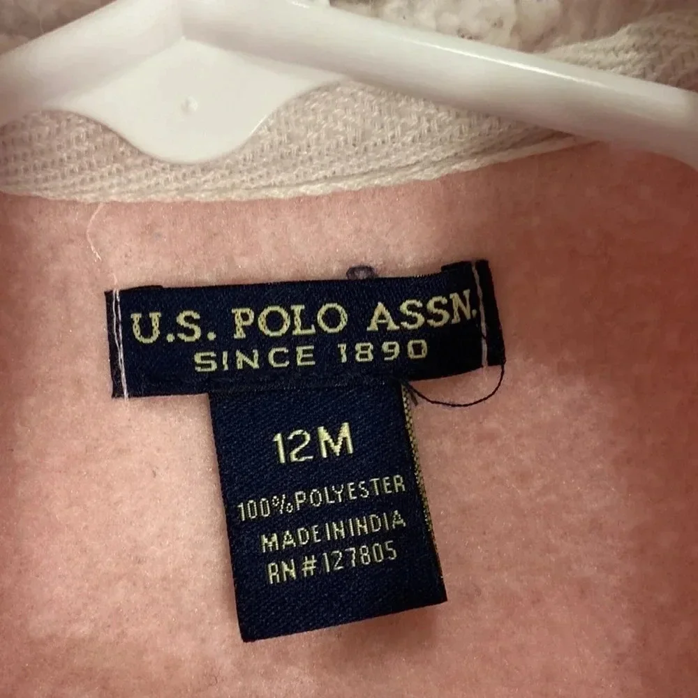 US Polo Assoc. pink polka dot zip up hoodie girls size 12 M